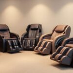 Beş farklı masaj sandalyesi duruyor.