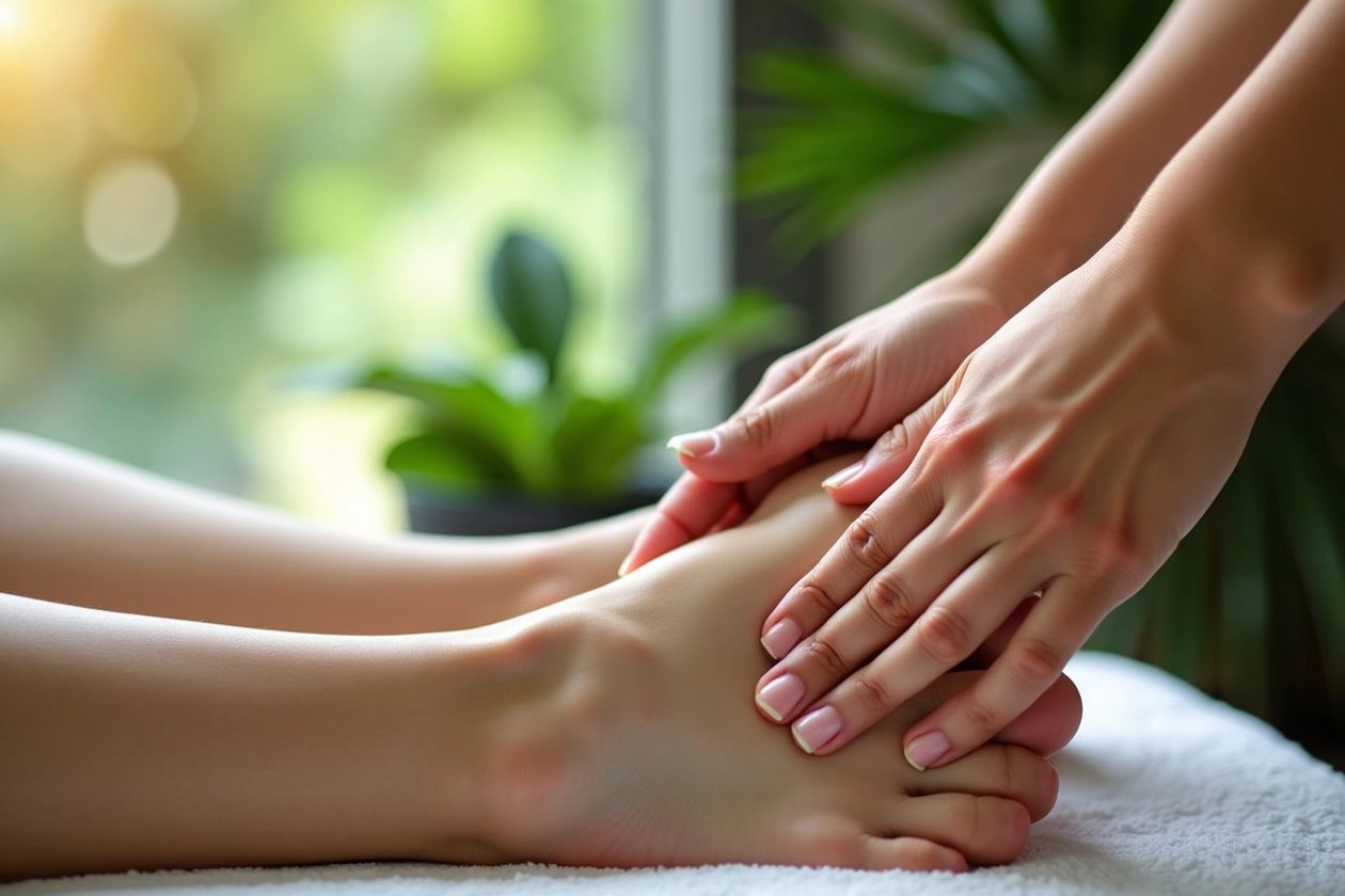 Ayak refleksolojisi masajı yapılan ayak