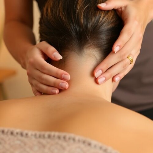 Masaj terapisti boyun masajı yapıyor.