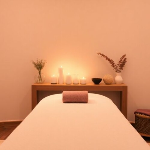 Rahatlatıcı masaj ortamı ve masaj tablosu.