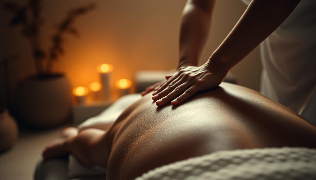 A serene and tranquil scene of a deep tissue massage with intricate kneading and pressure techniques, captured in a dimly lit, cozy spa-like setting. Subtle, warm lighting creates a calming atmosphere, accentuating the soothing textures of the therapist's hands as they expertly navigate the contours of the client's back. The foreground is dominated by a close-up view of the massage, highlighting the therapist's skilled application of the "derin doku" technique. The middle ground features soft, plush linens and a minimalist massage table, while the background subtly suggests a serene, natural ambiance, perhaps with the faint silhouettes of natural elements like plants or rocks. The overall mood is one of deep relaxation, harmony, and the exceptional mastery of professional massage therapy. A serene and tranquil scene of a deep tissue massage with intricate kneading and pressure techniques, captured in a dimly lit, cozy spa-like setting. Subtle, warm lighting creates a calming atmosphere, accentuating the soothing textures of the therapist's hands as they expertly navigate the contours of the client's back. The foreground is dominated by a close-up view of the massage, highlighting the therapist's skilled application of the "derin doku" technique. The middle ground features soft, plush linens and a minimalist massage table, while the background subtly suggests a serene, natural ambiance, perhaps with the faint silhouettes of natural elements like plants or rocks. The overall mood is one of deep relaxation, harmony, and the exceptional mastery of professional massage therapy.