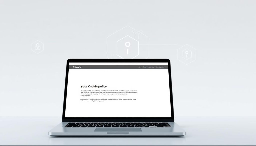A serene, minimalist digital illustration showcasing the interplay of technology, security, and cookie usage policies. In the foreground, a sleek, modern laptop rests on a clean, minimalist desk, its screen displaying a simplified cookie policy interface. In the middle ground, abstract geometric shapes and patterns in muted, calming tones represent the security protocols and technological frameworks that underpin the service. The background features a soft, ethereal gradient, evoking a sense of trust, transparency, and professionalism. The overall composition conveys a balanced, user-centric approach to technology and data privacy.