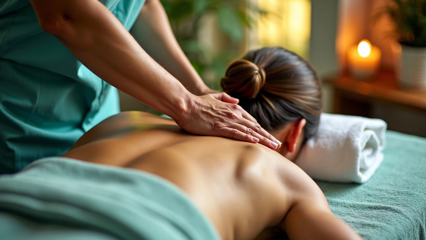Masaj yapan terapist ve rahatlayan müşteri.