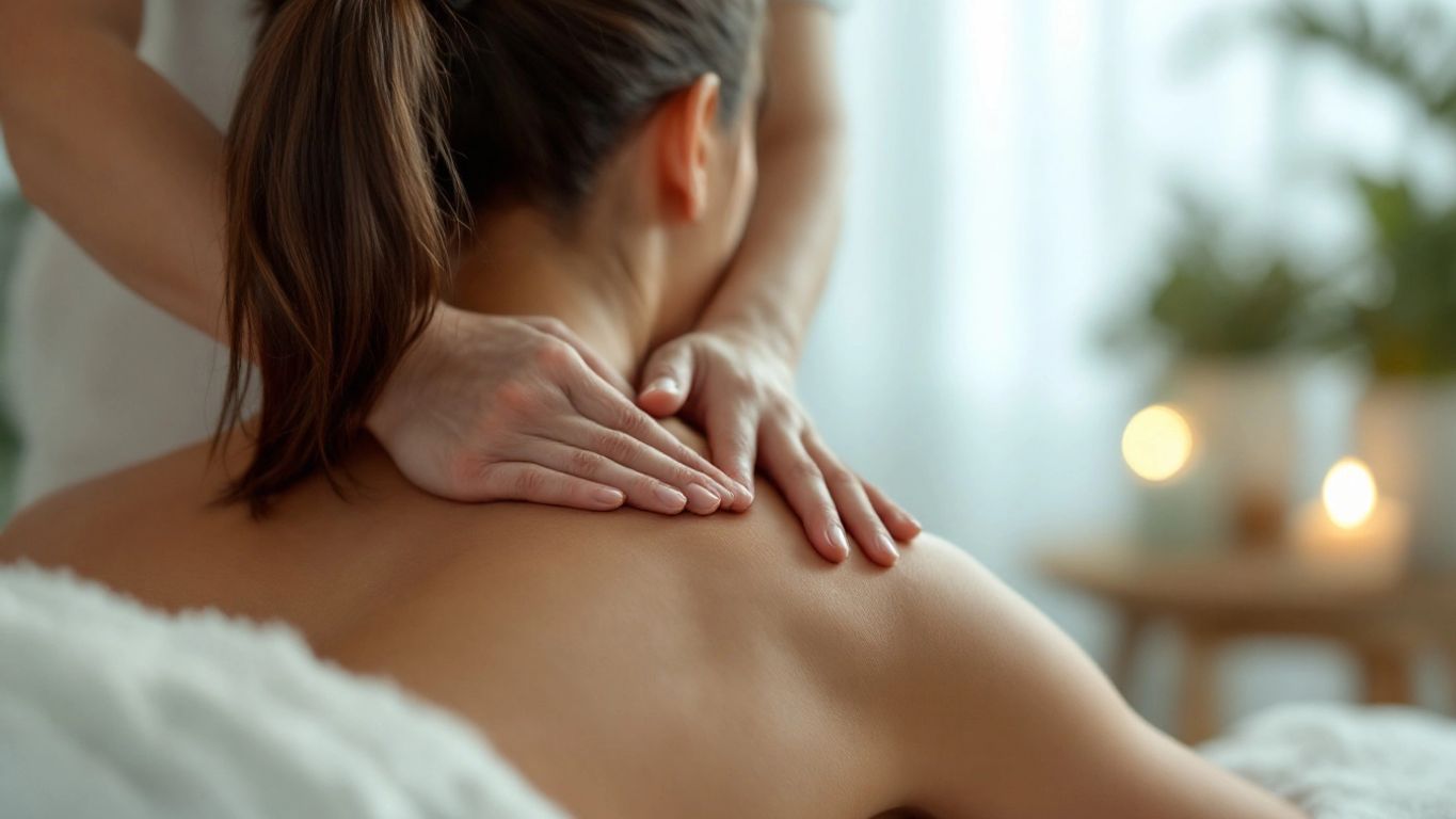 Masaj yapılan üst sırt ve omuz görüntüsü.