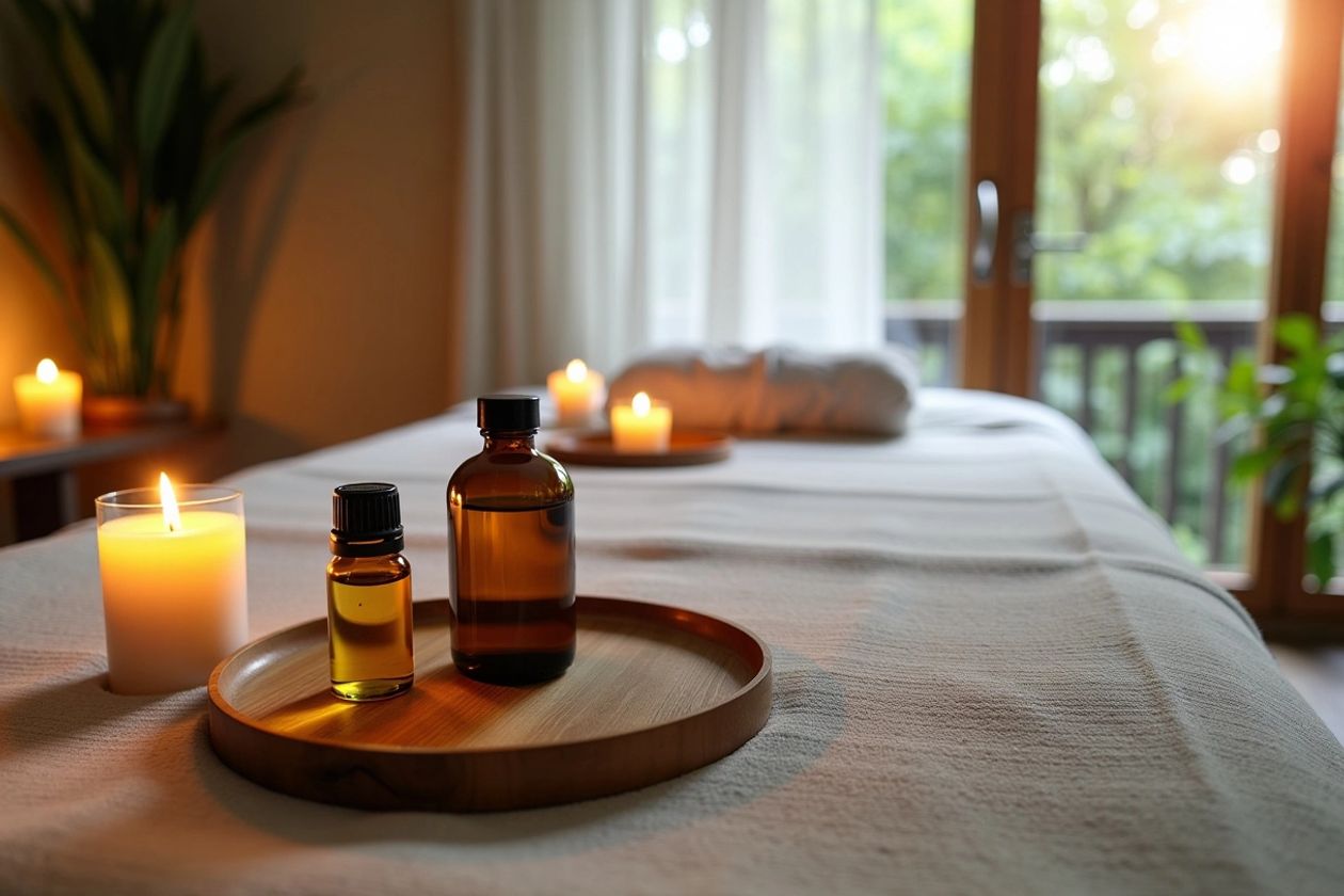 Masaj masası ve aromatik yağlar